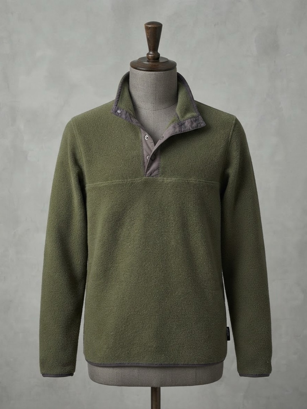 Woolrich Olive Green Snap-Placket Fleece Pullover